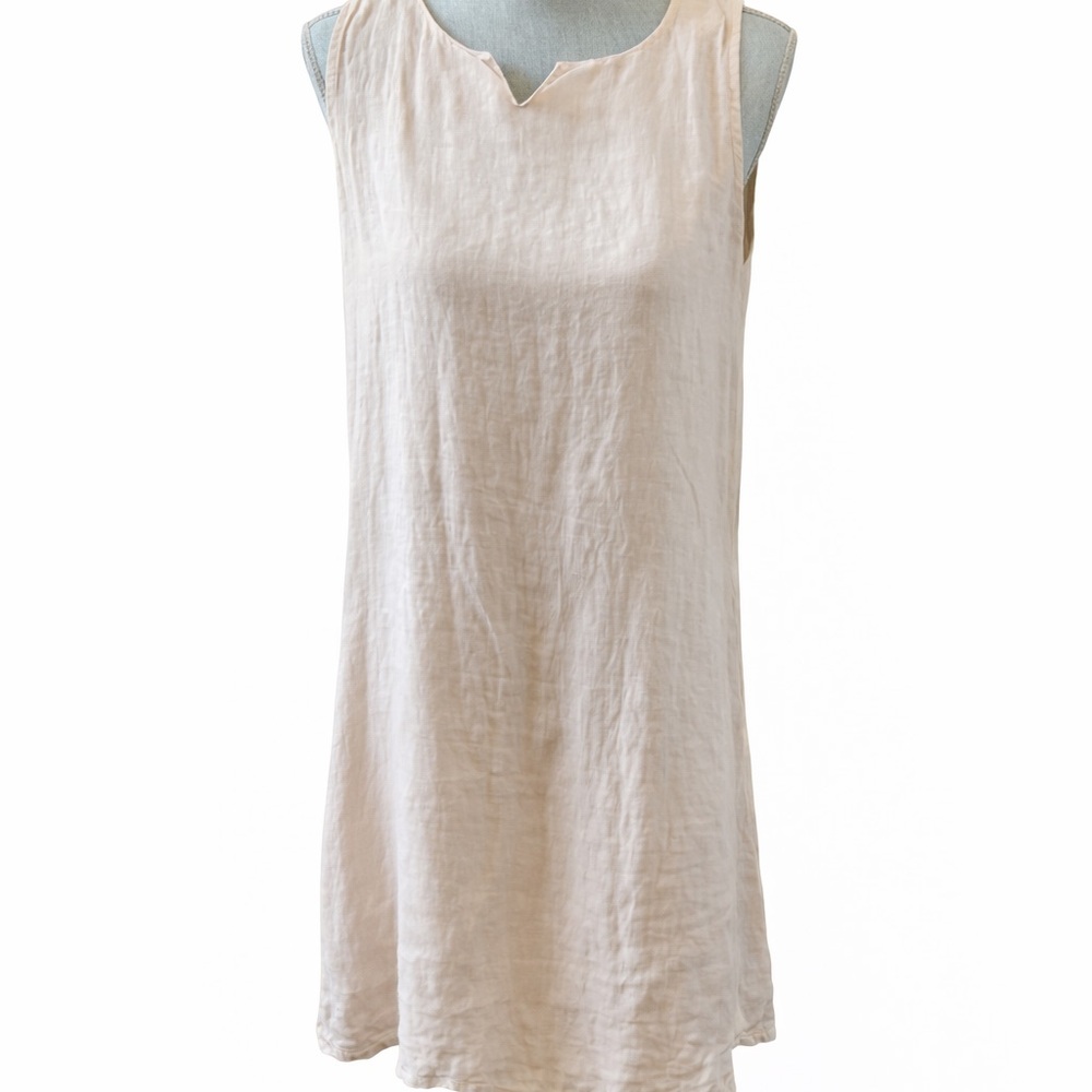 Mida Italian Linen Cream Sleeveless Shift Dress Mini Relaxed Fit Size O/S